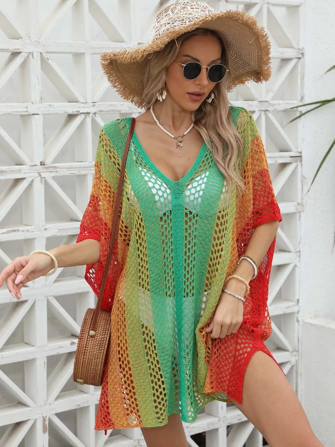 Rainbow Gradient Crochet Beach Cover Up - Piña Colada