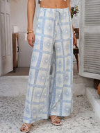 Devine Drawstring Printed Wide Leg Pants - Piña Colada