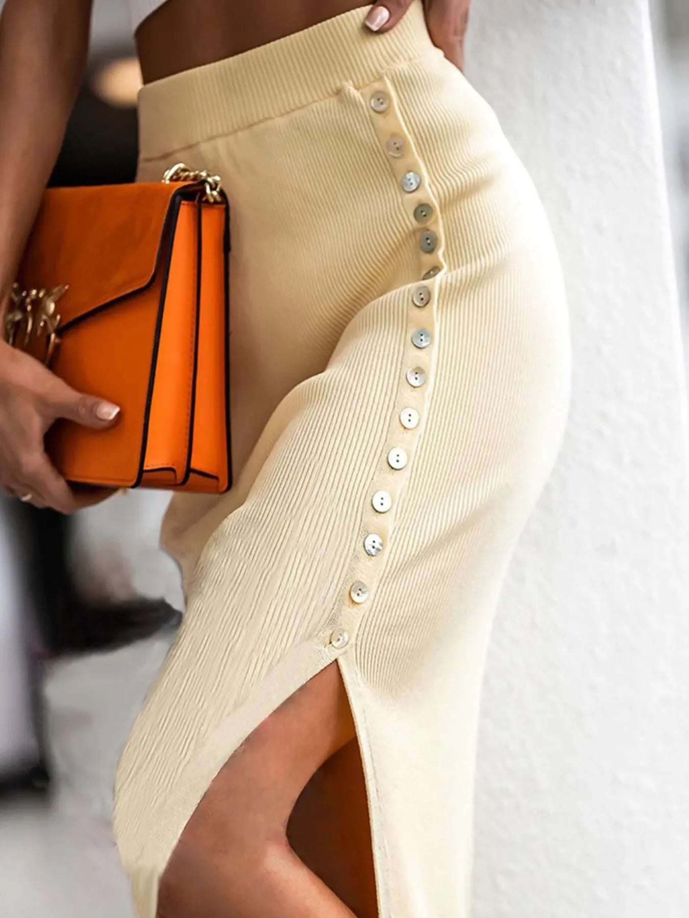Slit Elastic Waist Skirt - Piña Colada