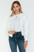 Snobbish PU Leather Zip Up Jacket with Pockets - Piña Colada