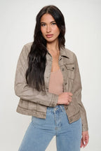 Coalition LA Button Down Cargo Vegan Leather Shacket - Piña Colada