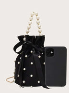 Pearl Detail Solid Color Bucket Bag - Piña Colada