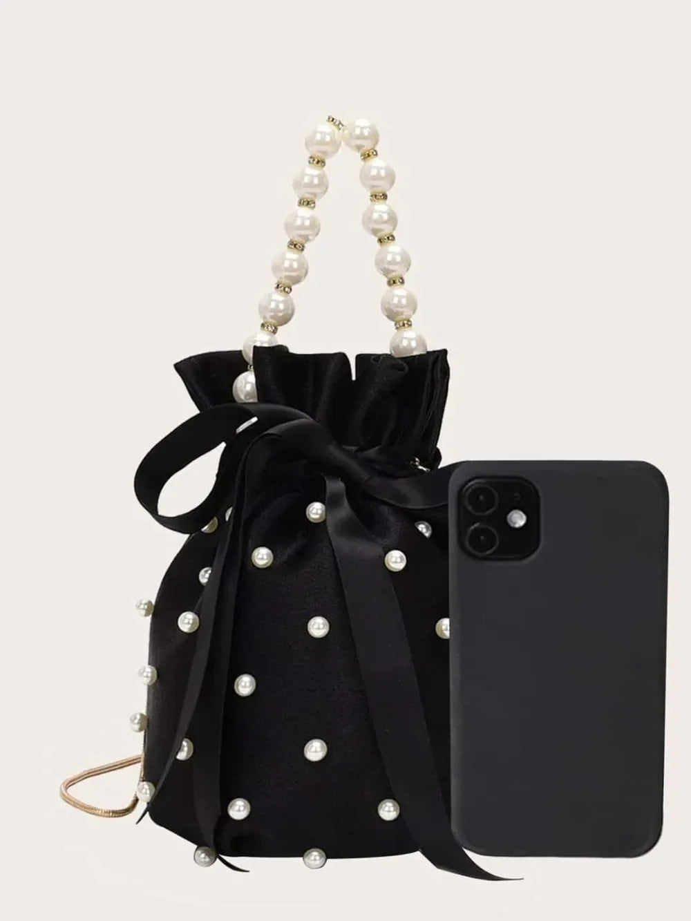 Pearl Detail Solid Color Bucket Bag - Piña Colada