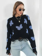 Distressed Butterfly Cropped Sweater - Piña Colada