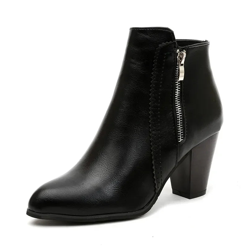 PU Leather Block Heel Boots - Piña Colada