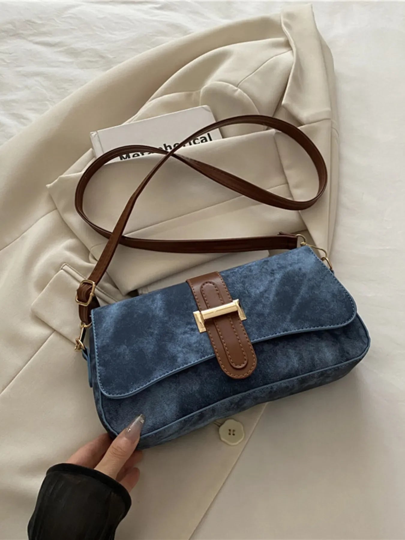 Leather Buckle Strap Crossbody Bag - Piña Colada