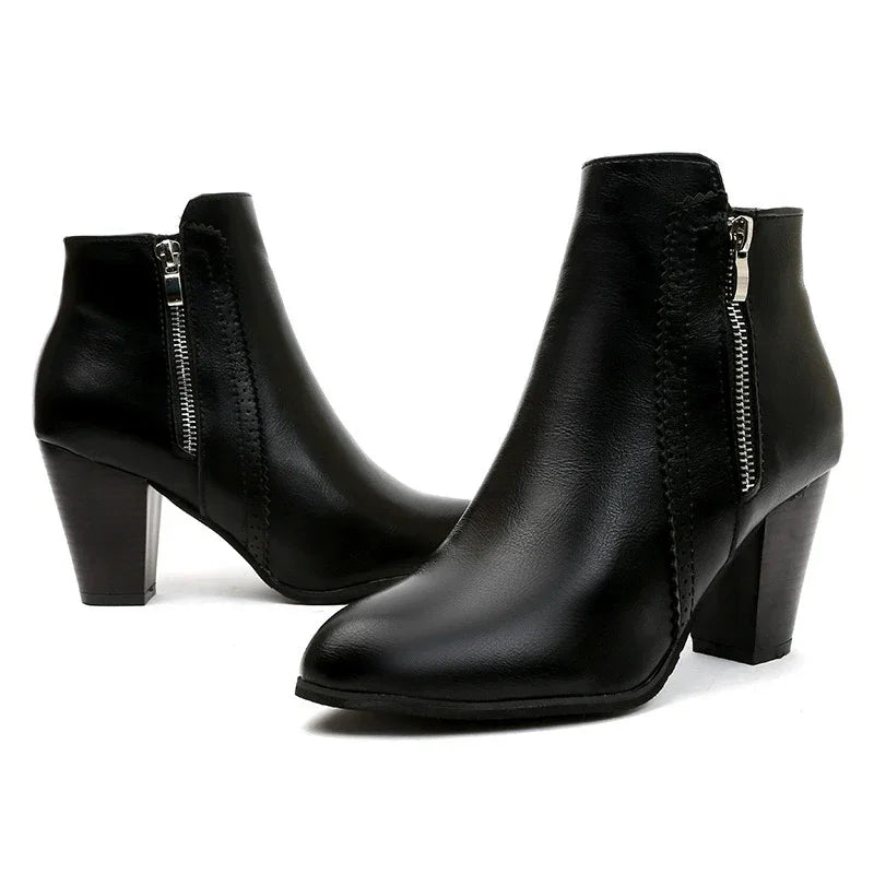 PU Leather Block Heel Boots - Piña Colada
