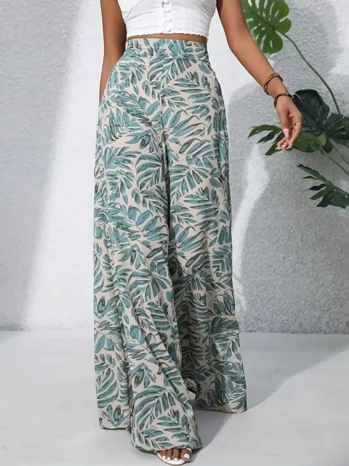 Printed High Waist Wide Leg Pants - Piña Colada