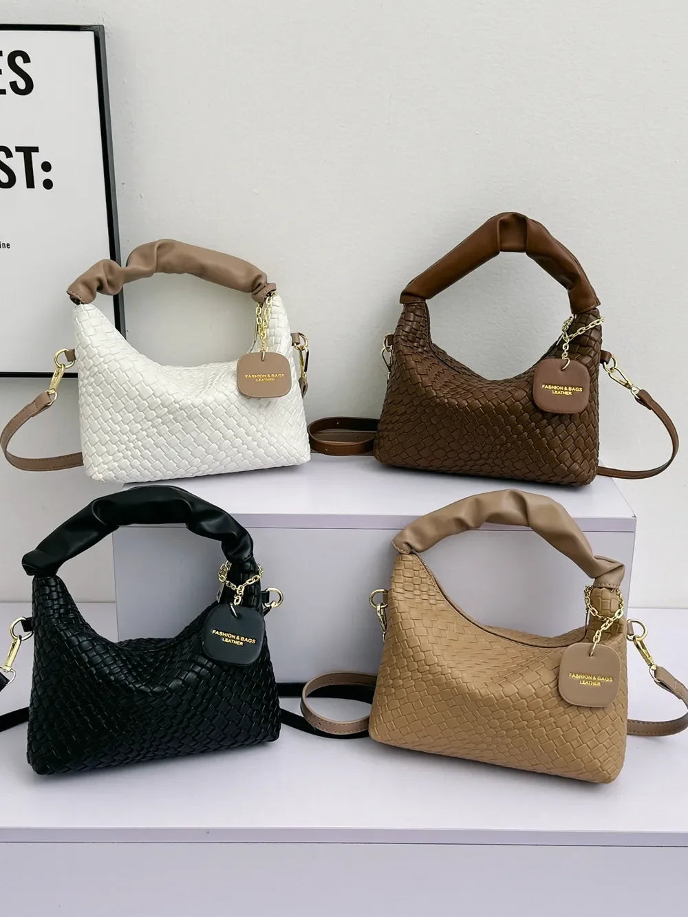 PU Leather Woven Crossbody Bag - Piña Colada