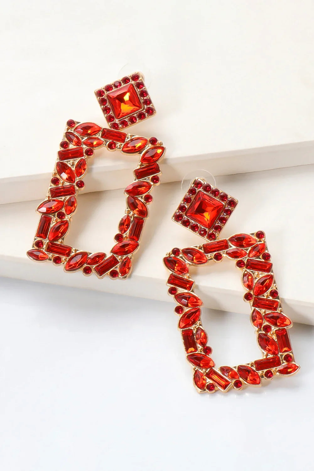 Square Shape Glass Stone Dangle Earrings - Piña Colada