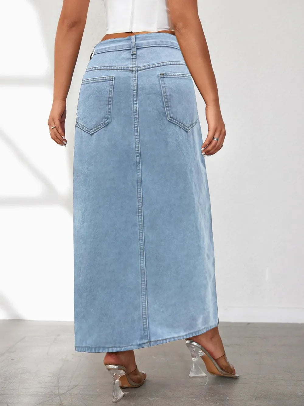High Rise Slit Denim Skirt - Piña Colada