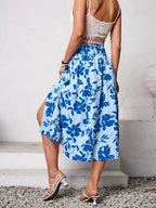 Slit Printed Midi Skirt - Piña Colada