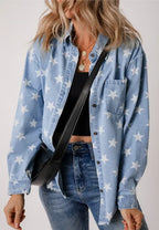 Star Collared Neck Denim Jacket - Piña Colada