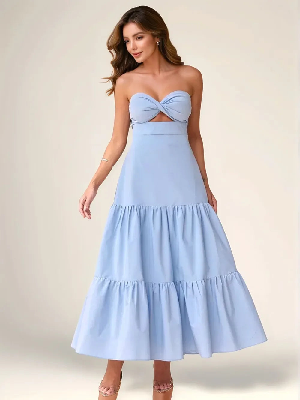 Twist Front Cutout Tiered Maxi Dress - Piña Colada