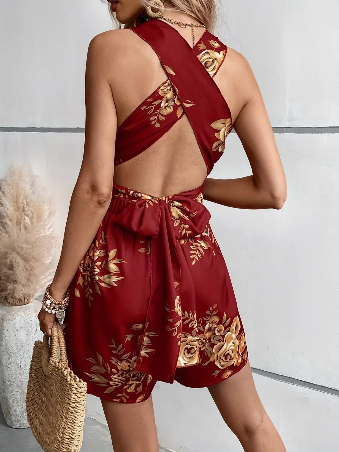 Crisscross Back Printed Romper - Piña Colada