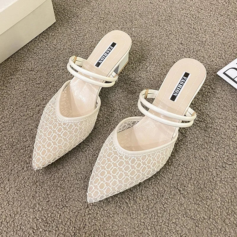 Point Toe Block Heel - Piña Colada