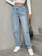Asymmetrical Waist Straight Leg Jeans - Piña Colada