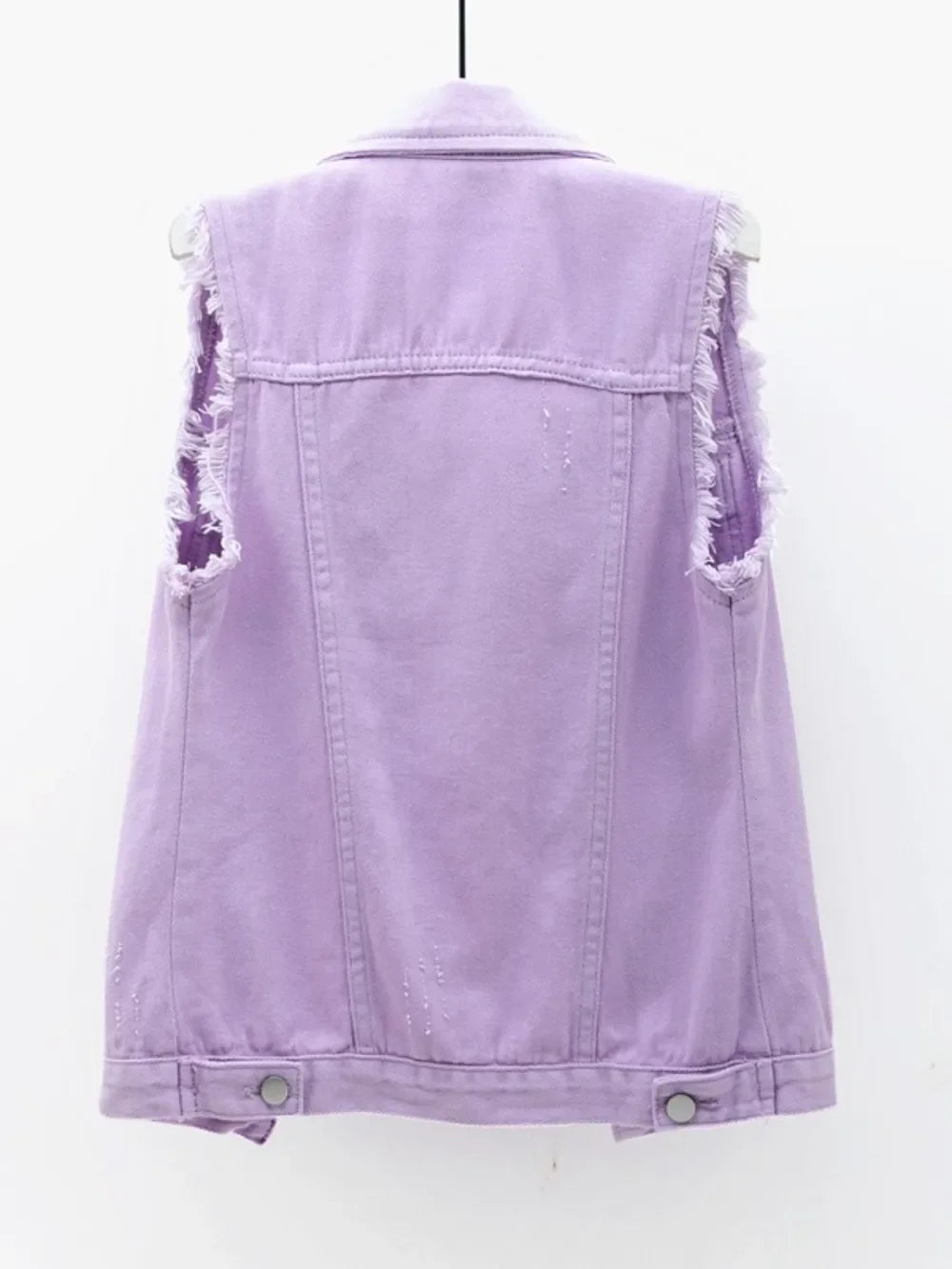 Full Size Button Down Raw Hem Sleeveless Denim Jacket Plus Size - Piña Colada