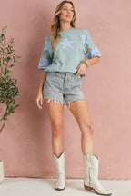 Oversized Star Patch T-Shirt – Raw Hem Split Design for Women - Piña Colada