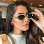 Rhinestones Decor Oval Sunglasses - Piña Colada