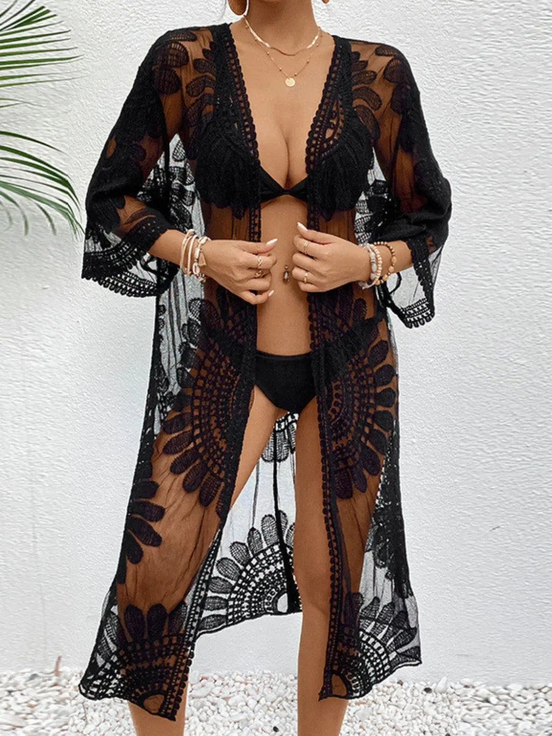 Lace Open Front Longline Cover-Up - Piña Colada