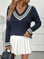 Contrast Striped V-Neck Sweater - Piña Colada