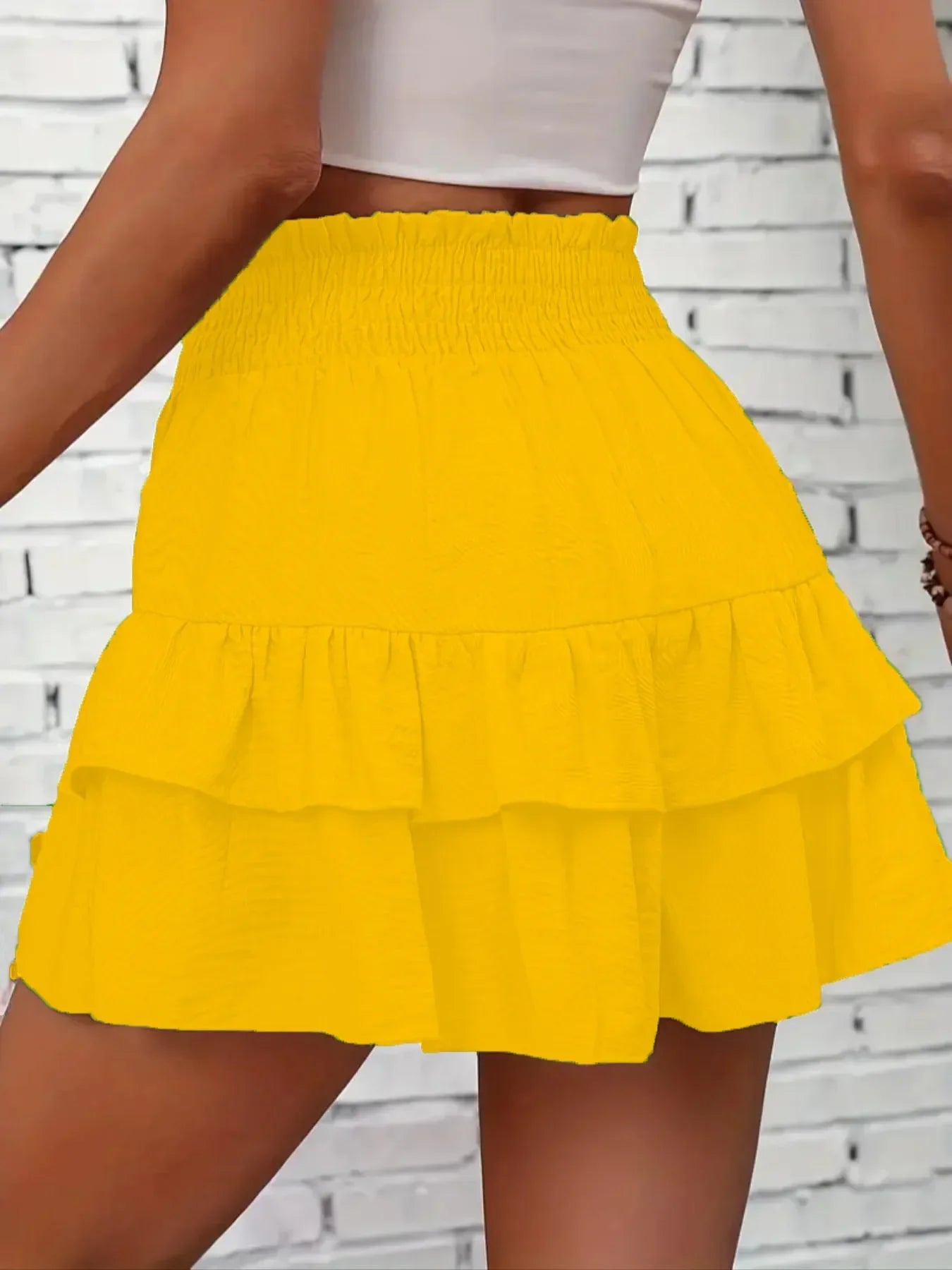 Ruffle Layered High Waist Casual Skort - Piña Colada