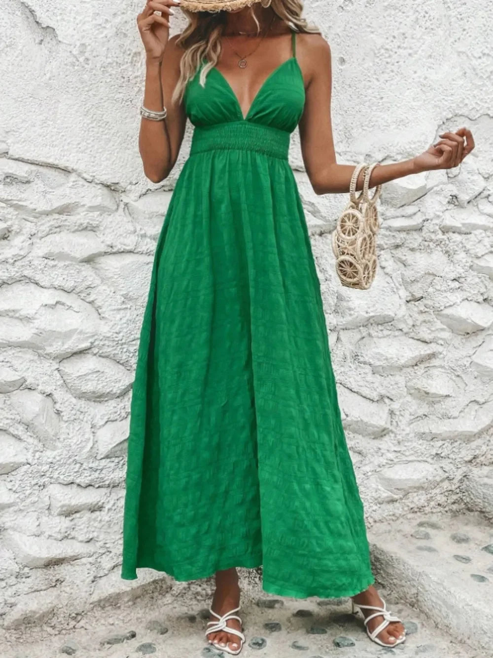 Crisscross Back Smocked Maxi Cami Dress - Piña Colada
