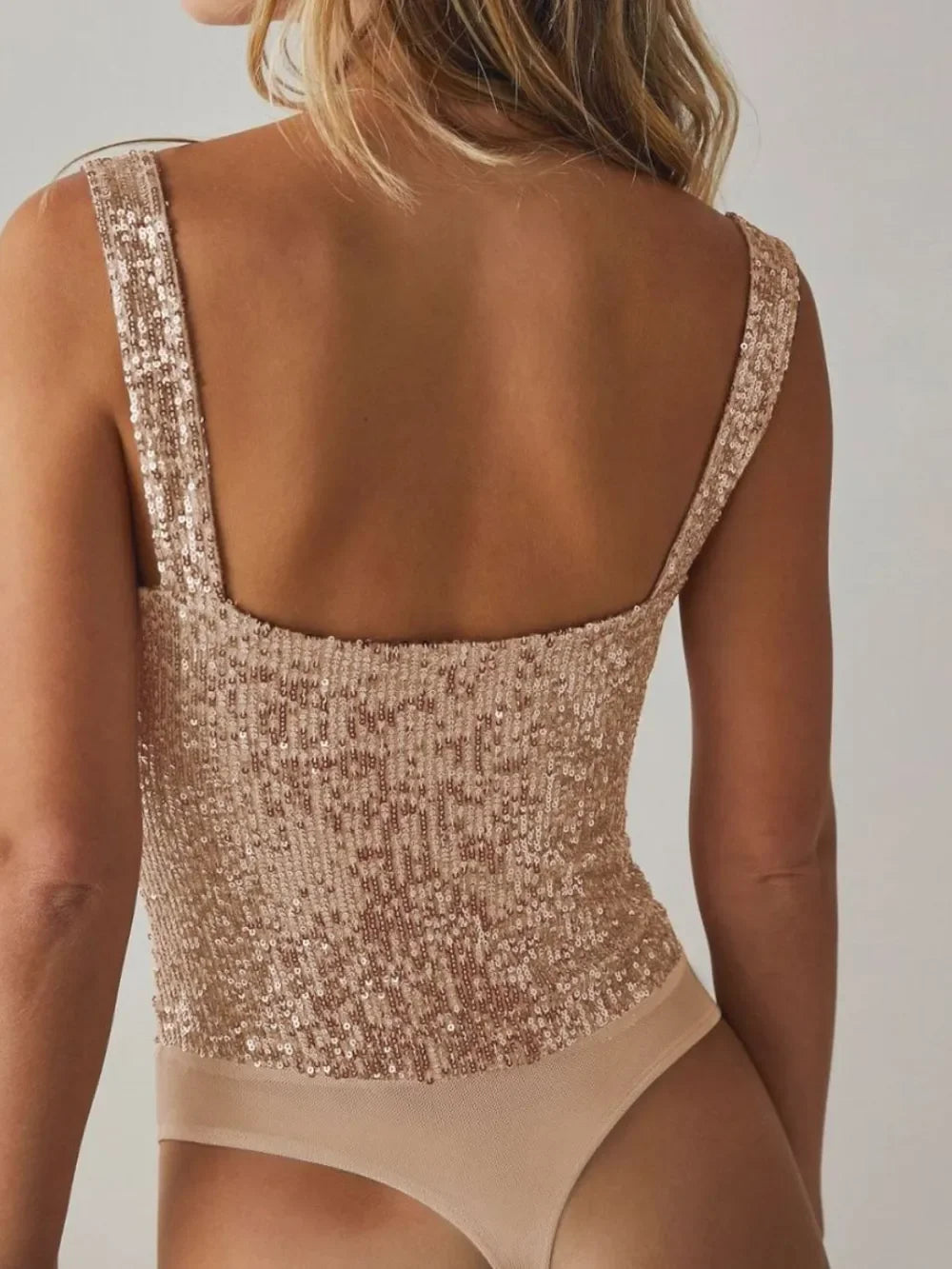 Sequin Wide Strap Bodysuit - Piña Colada