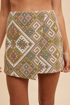 Annie Wear Ethic Woven Jacquard Wrap Mini Skirt - Piña Colada