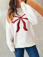 Bow Pattern Casual Long Sleeve Sweater - Piña Colada