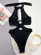 Cutout Halter Neck One-Piece Swimwear - Piña Colada