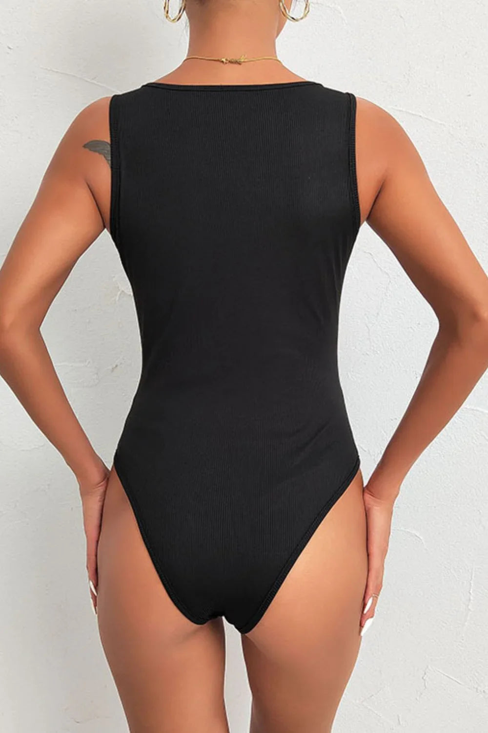 Perfee Spliced Lace Deep V Sleeveless Bodysuit - Piña Colada