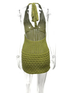 Crochet Halter Neck Sweater Dress - Piña Colada