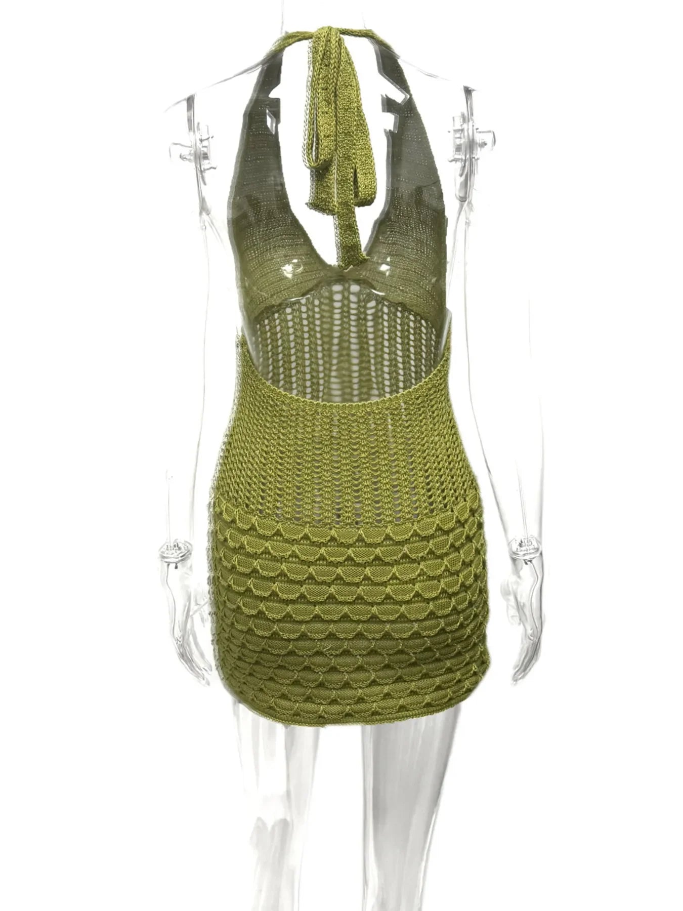 Crochet Halter Neck Sweater Dress - Piña Colada