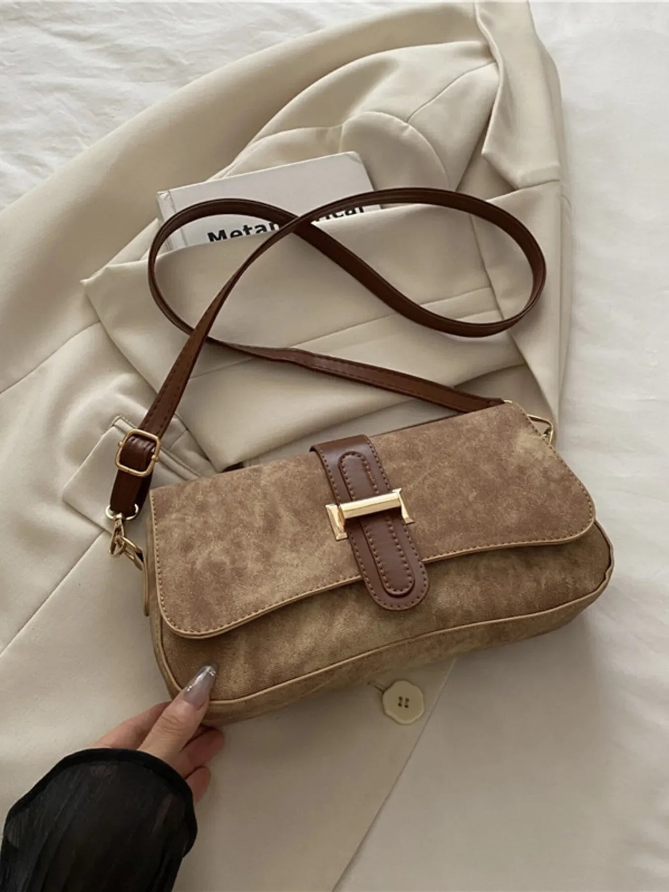 Leather Buckle Strap Crossbody Bag - Piña Colada