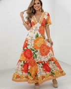 Floral Print V-Neck Maxi Dress