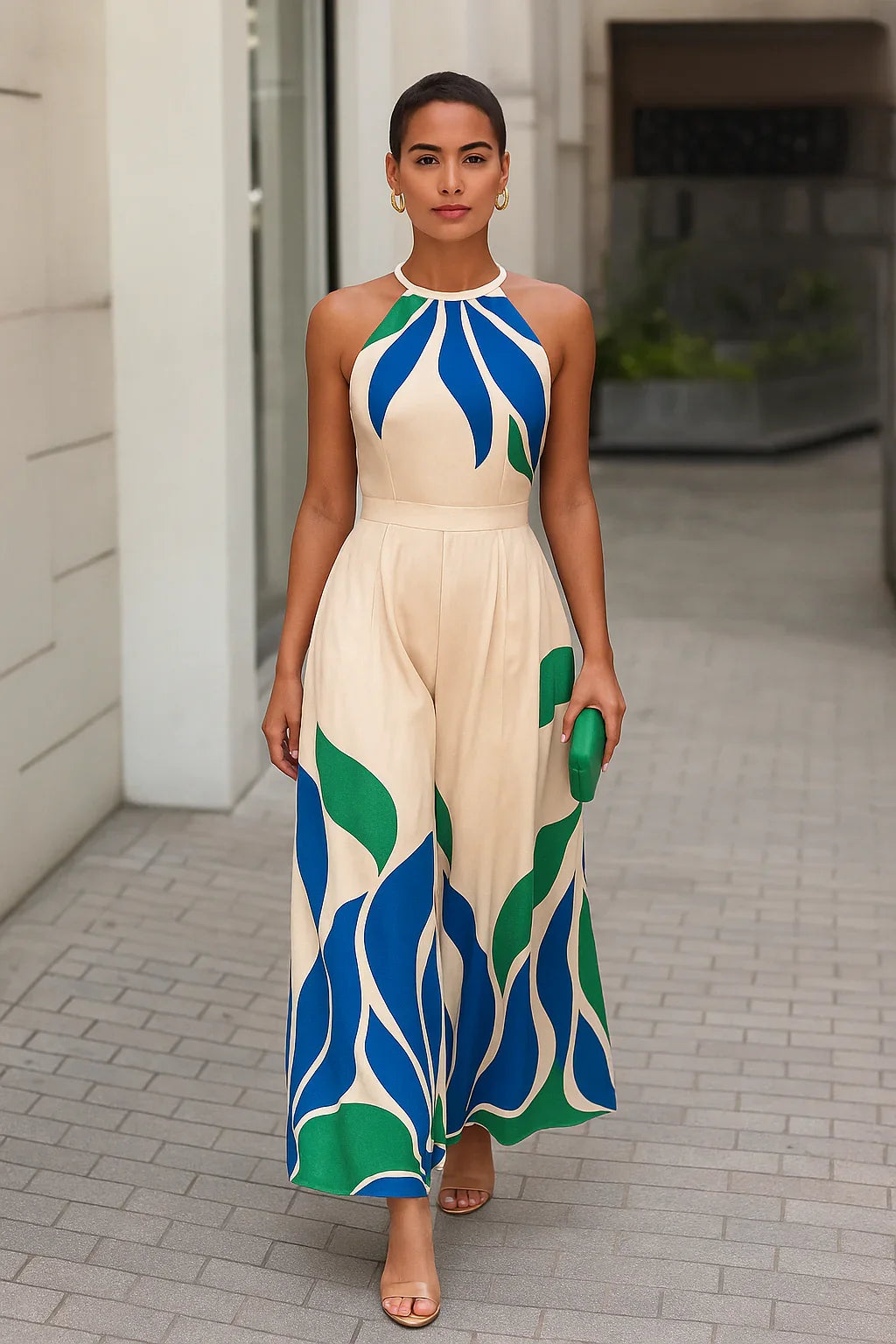 Print Backless Jumpsuit
