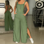 Women's Sleeveless Wide Leg Jumpsuit with Side Pockets