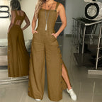 Women's Sleeveless Wide Leg Jumpsuit with Side Pockets