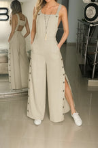 Women's Sleeveless Wide Leg Jumpsuit with Side Pockets