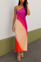 Long Dress Asymmertic Satin Backless