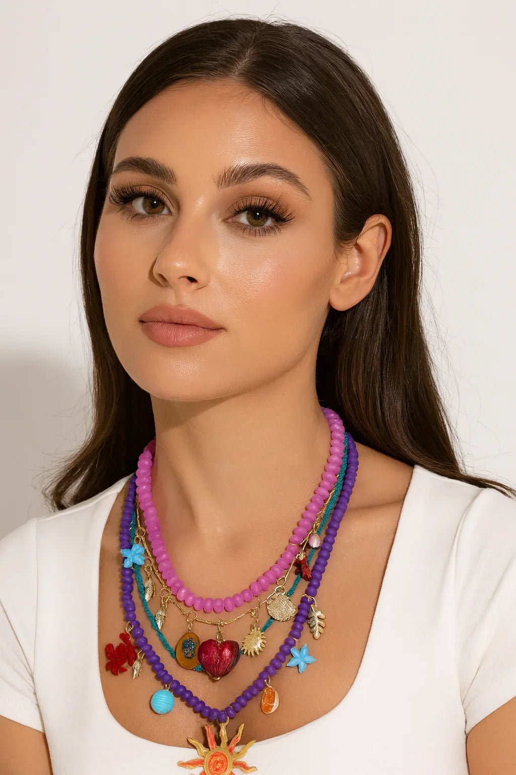 3Pcs/set New Colorful Resin Beaded Charms Necklaces