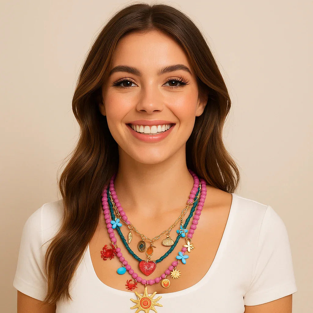 3Pcs/set New Colorful Resin Beaded Charms Necklaces