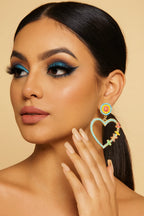 Handmade Rhinestone Heart Drop Earrings