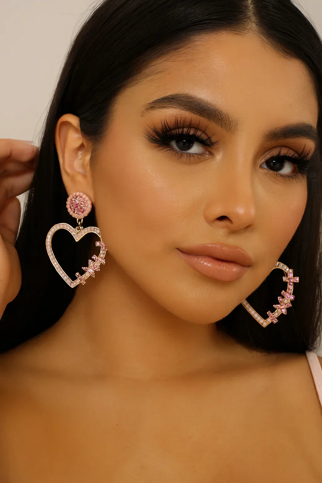 Handmade Rhinestone Heart Drop Earrings