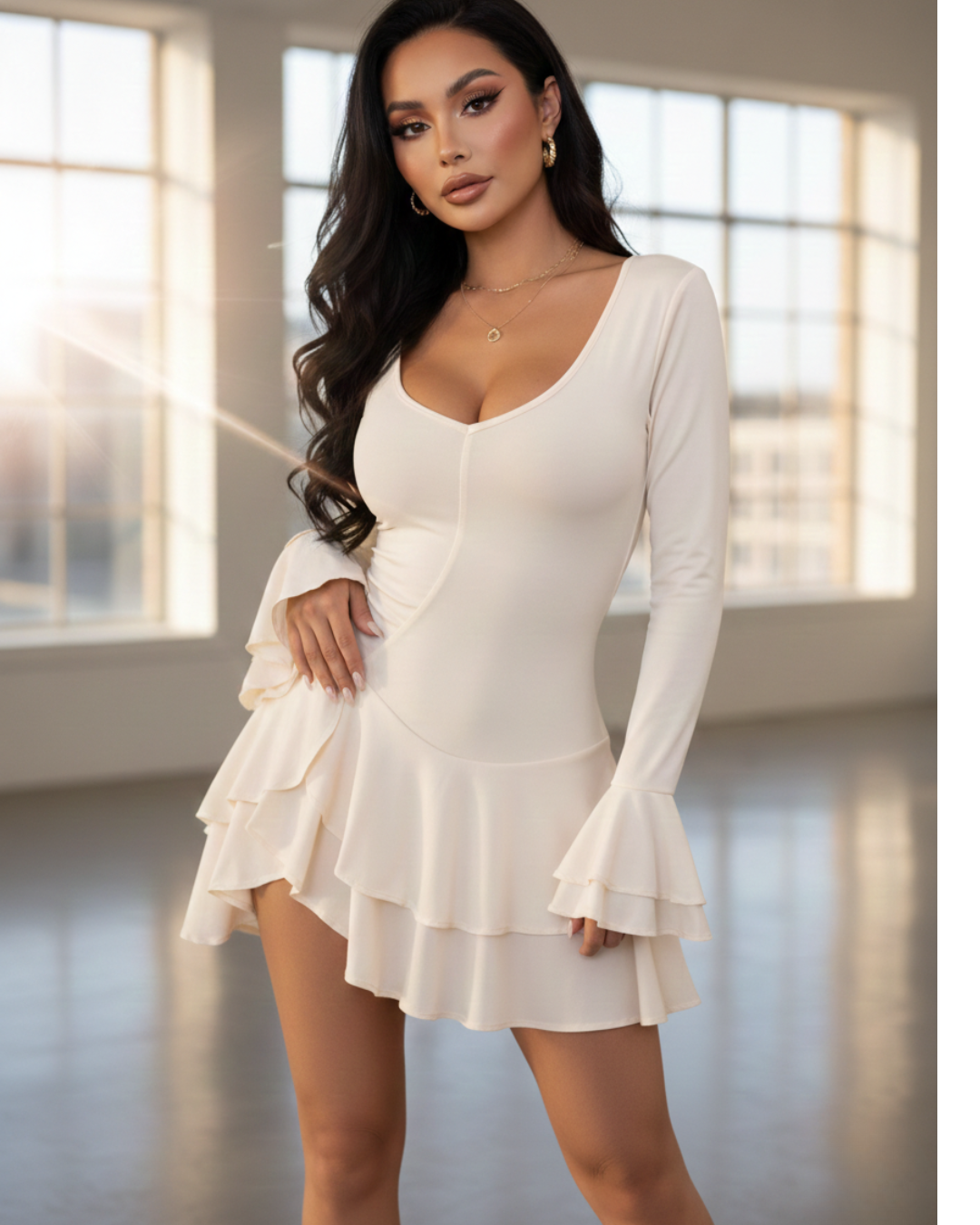 Ruffle Hem Flounce Sleeve Mini Dress