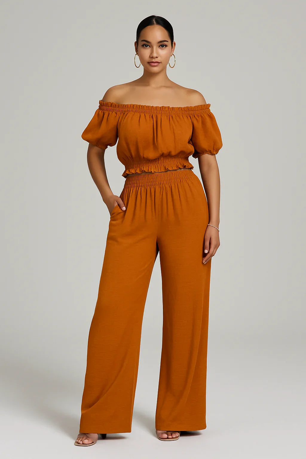 Two Piece Set High Waist Wide Leg Pants