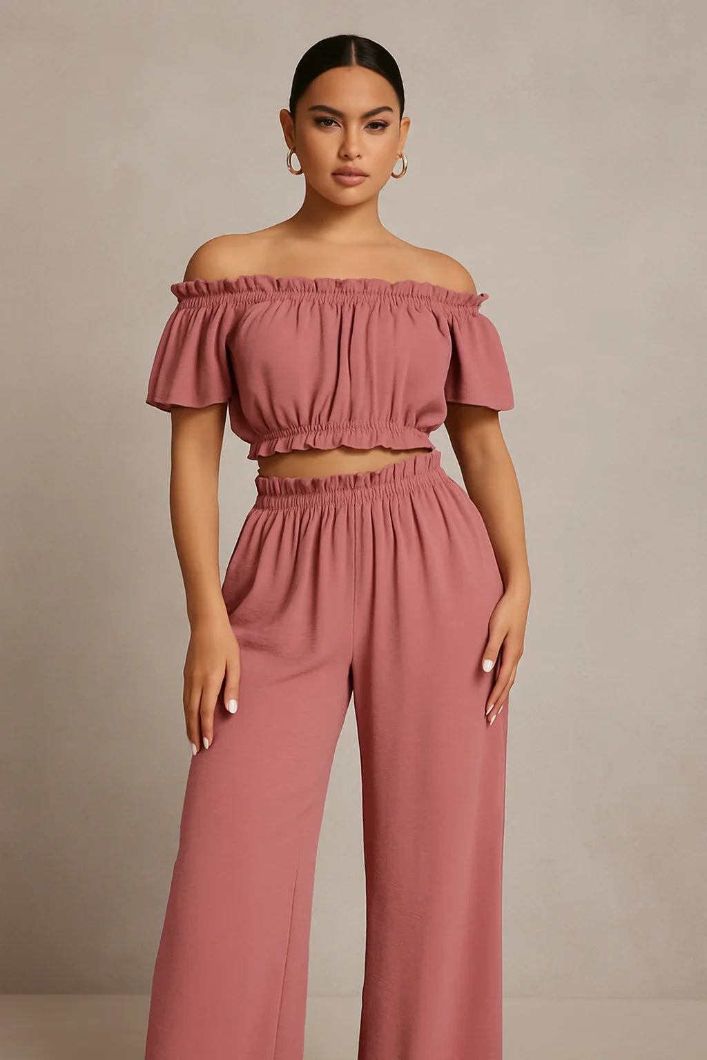 Two Piece Set High Waist Wide Leg Pants