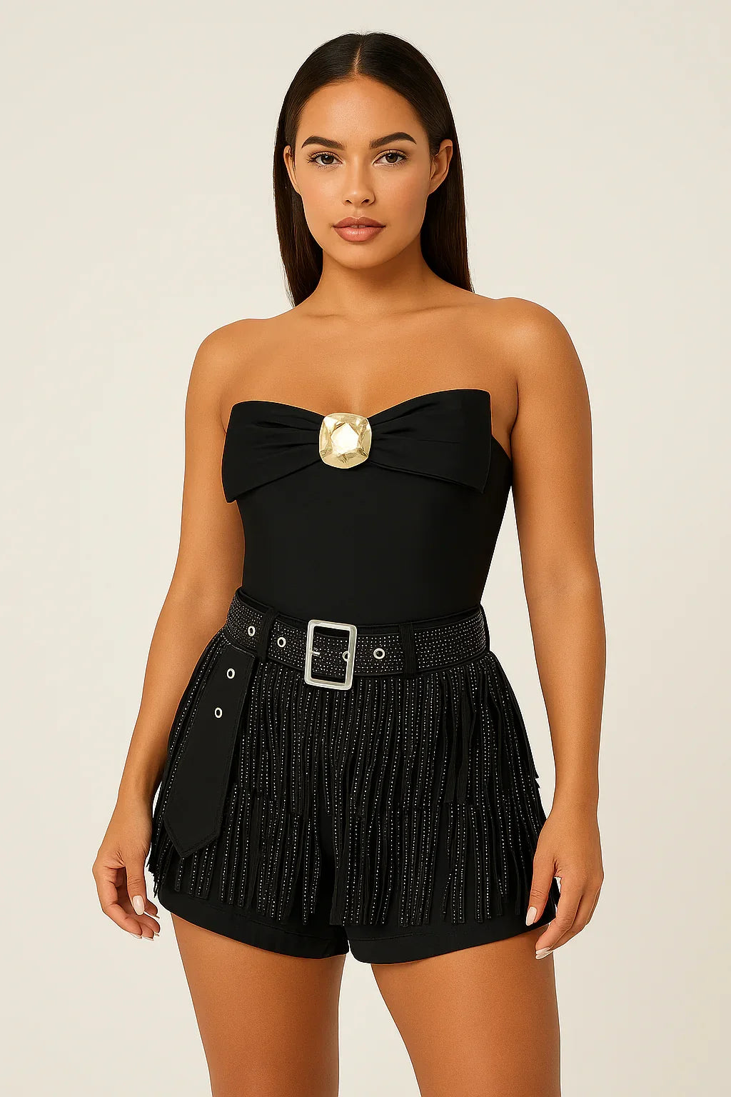 Shorts Belt Gathered Waist Zipper